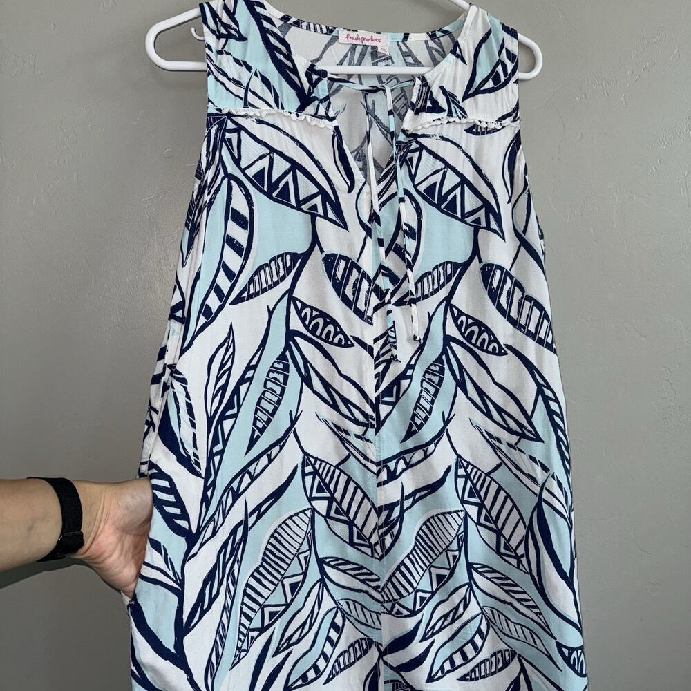 Fresh Produce ADA Palm Leave Print Dress Sleeveless Sz XS Hi Low Hem - Picture 10 of 11